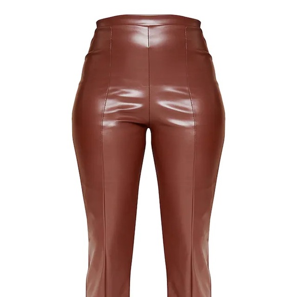NWT PLT Chocolate Faux Leather Split Hem Pants - Picture 6 of 6